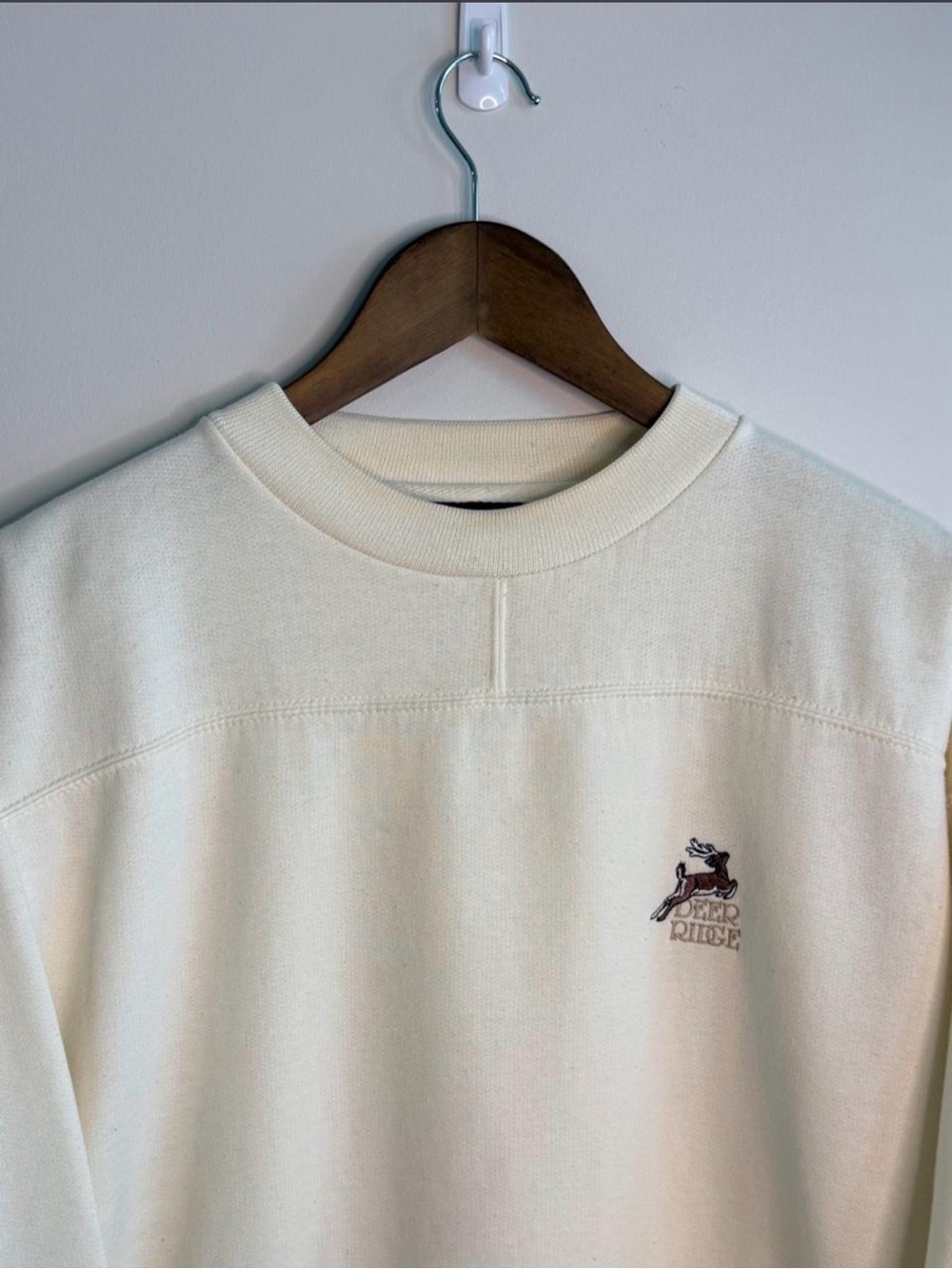 Vintage Deer Ridge Embroidered Crewneck Sweatshirt Cream Fleece Lined | Large - Picture 2 of 7